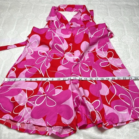 Expressions Womens Pink Floral Halter Romper Rayon Medium Button Front NWOT Y2K - Picture 6 of 9